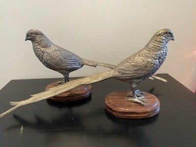 Pair of Sterling Silver Plated Pheasant Sculptures - S.P. Collection