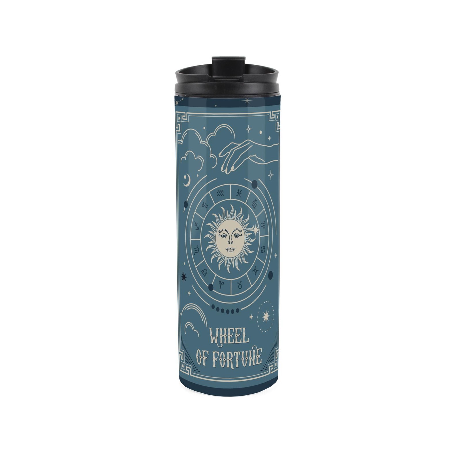 Wheel of Fortune Constellation Travel Mug - Reusable Celestial Tarot Card Flask