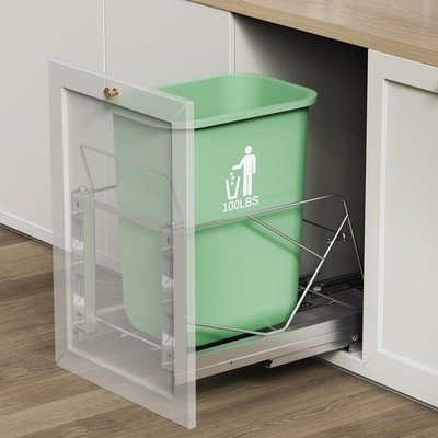 Pull Out Trash Can Holder Under Cabinet Soft Close Slide 7-10 Gal Silver