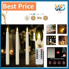 Ivory LED Flameless Taper Candles with Remote & Timer 3 Pack