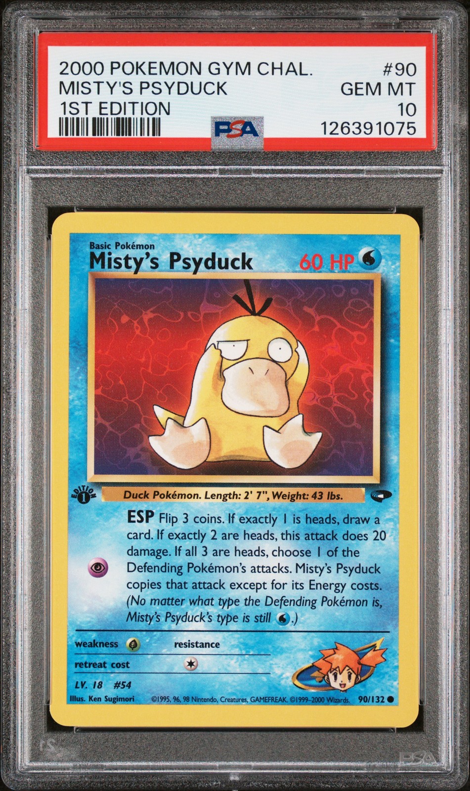 2000 POKEMON GYM CHALLENGE 1ST ED #90 MISTY'S PSYDUCK PSA 10