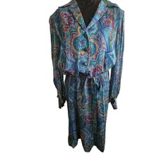 Vintage Morton Myles Silk Paisley Shirtdress Sz 12 Belted Hong Kong