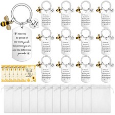 12 Set Cute Bee Keychain Christmas Inspirational Bee Keyring Bee Employee App...