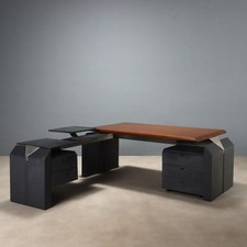 Grande Scrivania Angolare Vintage Impiallacciata Noce Design Anni 80 Originale