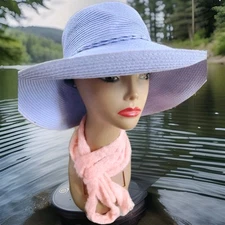 Blue Hat DP Brand Wide Brim Hat Summer Straw Twisted Paper Hat Beach Sun Pool 