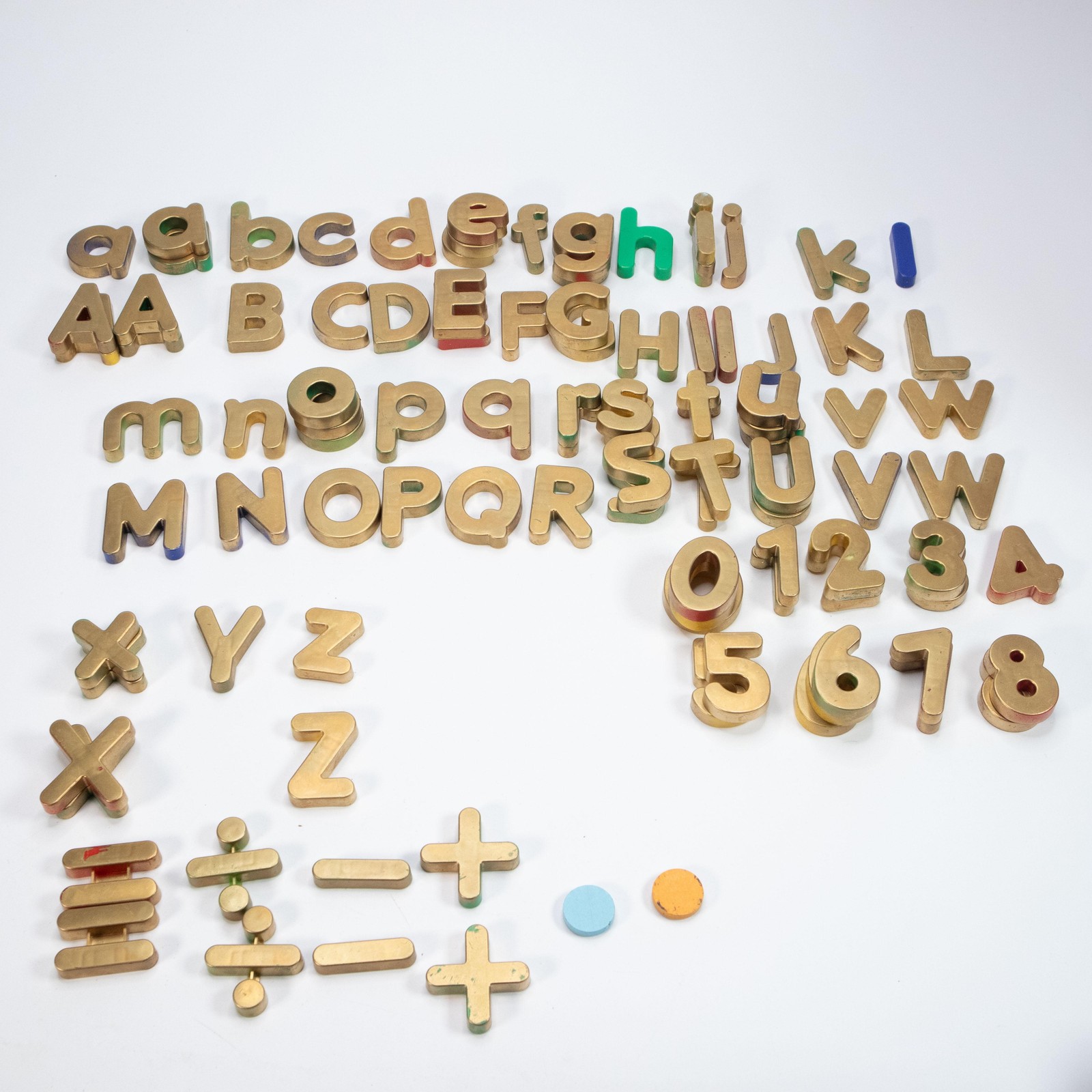Magnetic Alphabet Letters Numbers Math Symbols Gold Plastic 