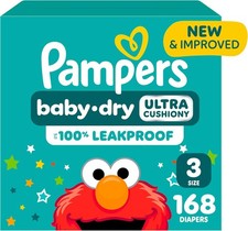 Pampers Baby Dry Size 3 Diapers, 168 Ct Gentle Skin Leak Protection
