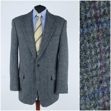Mens Check HARRIS TWEED Jacket 46L US Size Wool Sport Coat Blazer