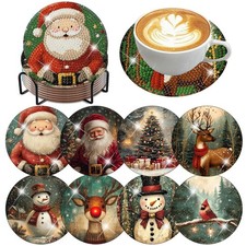 Christmas Diamond Art Coasters Kit, 8 PCS, 4X4inch Christmas Diamond Painting Co