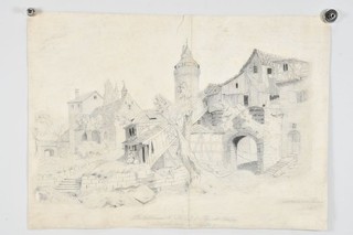 C41G61 pencil drawing Walpurgis chapel castle of Nuremberg sign Anna dated 1886