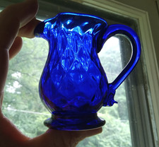 EARLY PATTERN MOLD BLOWN COBALT CREAMER STIEGEL TYPE 24 RIB 12 DIAMOND PONTILED