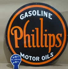 Phillips Gasoline Motor Oil Porcelain Enamel Sign  30 x 30 Inches 1 Sided