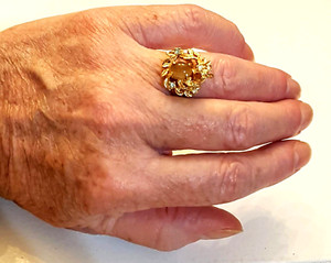 Authentic Tiger's Eye Rhinestone Cocktail RING 18K HGE Gold Plated Band size 7 Ana BeKoach