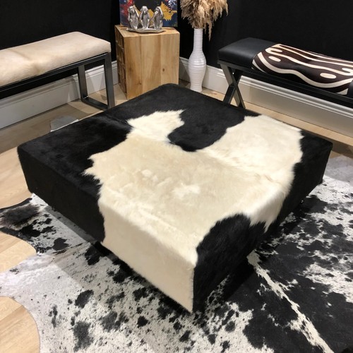 Black & White Fresian Cowhide Luxury Ottoman / Footstool - Picture 7 of 9