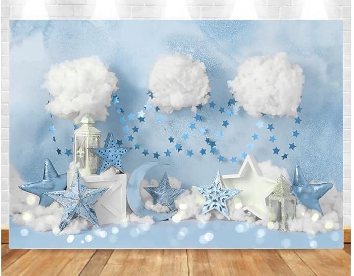 Fondo de telón de fondo azul para baby shower de cumpleaños de 7x5 pies para fotografía nubes