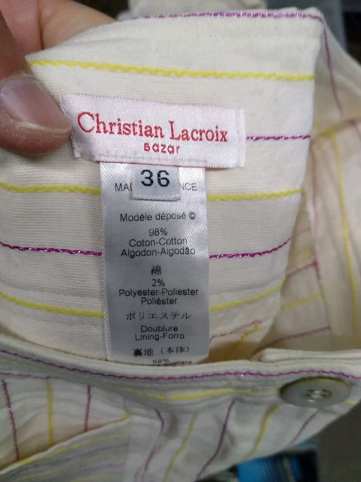 Christian Lacroix Bazar PARIS Cotton Blazer & Skirt Set Womens Size 36 White Pin - Image 2 of 4