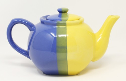 Vintage Sky Canyon Teapot Striped Blue Green Yellow Heavy Round Pot Belly 32oz - Picture 4 of 10