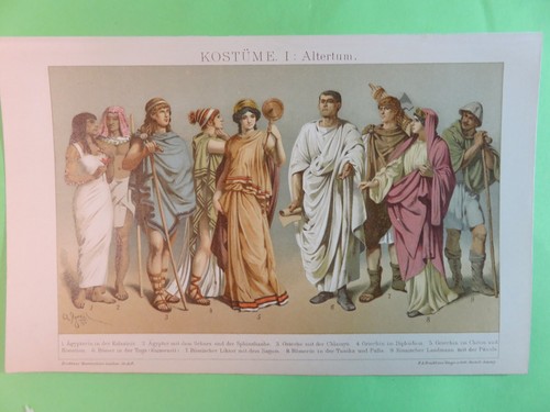 Original Chromo-Lithographie,Kostüme I,Altertum/Brockhaus,Lexikon14.Aufl.ca.1895 - Bild 1 von 3