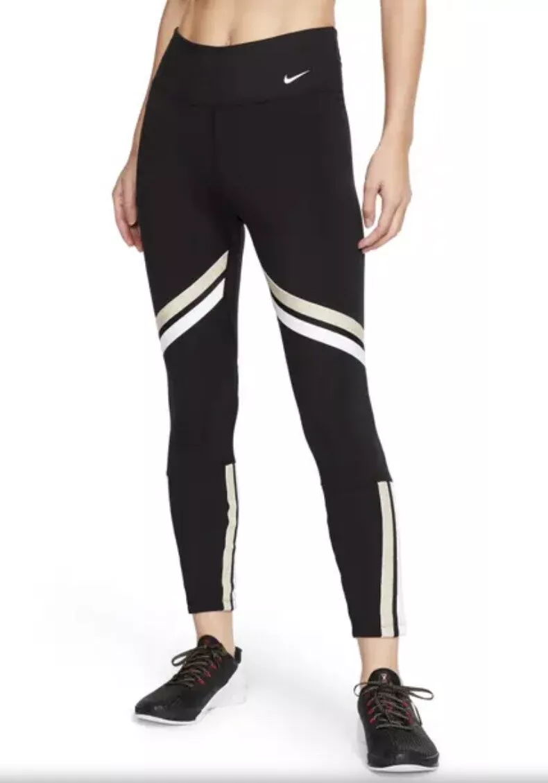 Nike Dri-Fit Women's Black Gold White Icon Striped Training Tights Size  Small