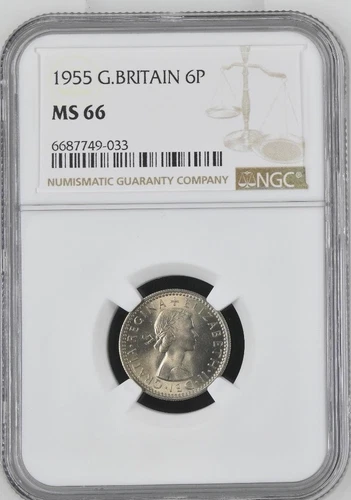 Great Britain 6 Pence 1955 NGC MS 66