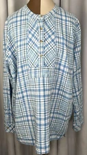 The Vermont Company Store Top 1X Blue Green White Plaid Long Sleeves 100% Cotton