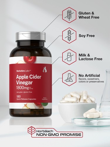 Apple Cider Vinegar Capsules 1800mg | 180 Count | Non-GMO | by Berkshire Labs - Picture 5 of 7