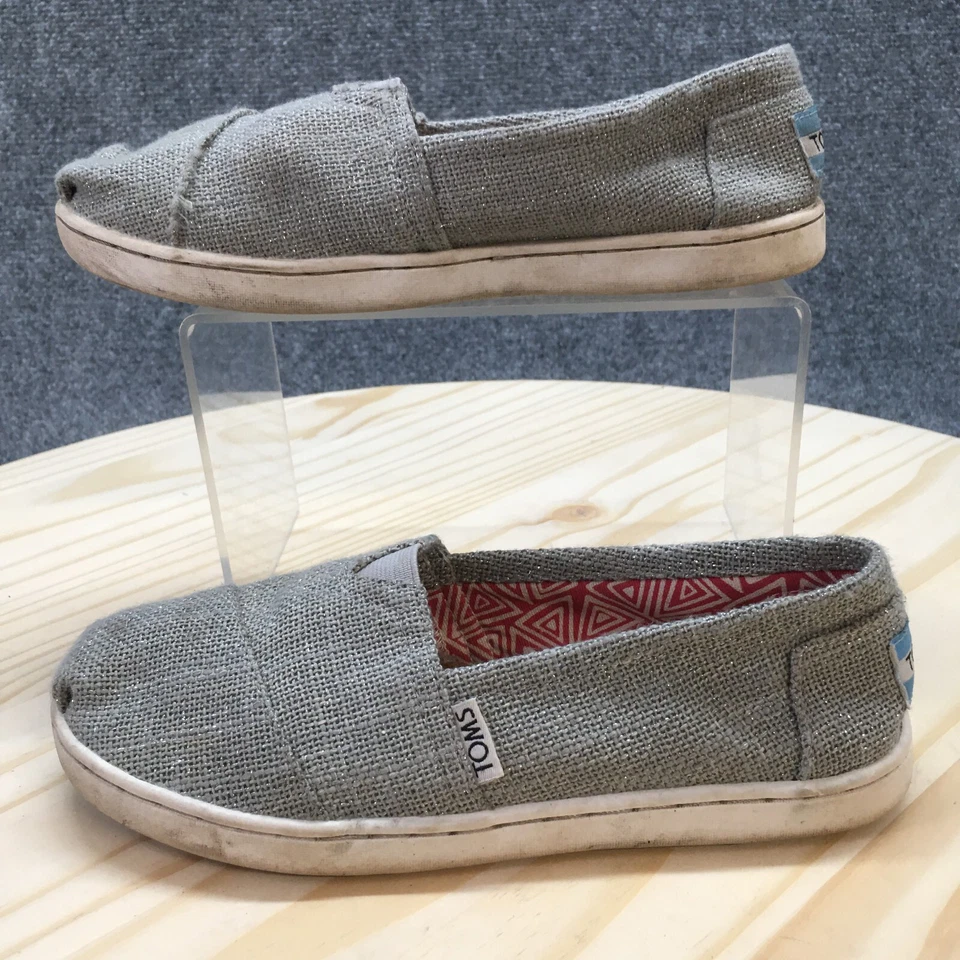 TOMS Zapatos Jóvenes 2 Niñas Alpargata Sin Cordones Mocasines Planos Gris Tela Informal Foto 2 de 4