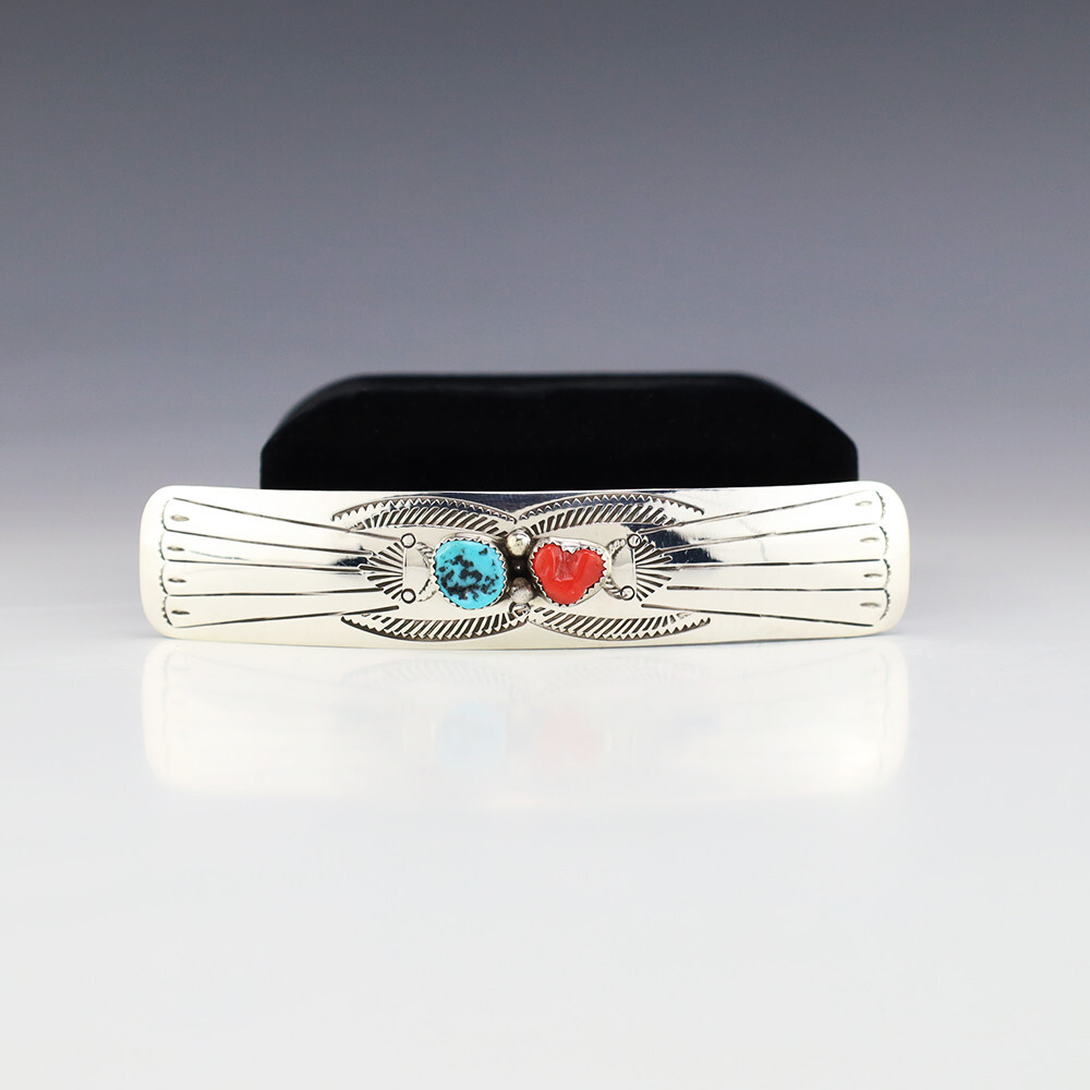 NATIVE AMERICAN NAVAJO CORAL & TURQUOISE BARRETTE | eBay