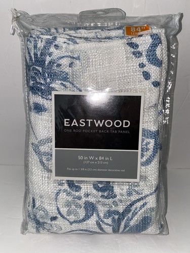 Eastwood Rod Pocket Back Tab Curtain Panel 50"x84" Floral Leaf White/Blue - Picture 2 of 6