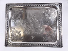 Antique Aesthetic Movement Wilcox S/P Serving Tray Buffalo & Native Americans