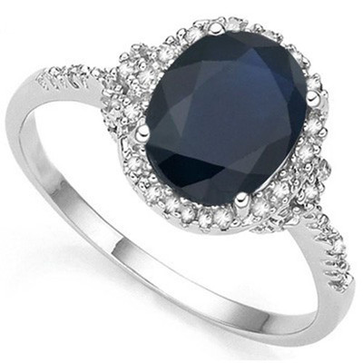 RING 3,69 CTW ECHTER DIAMANT & VERBESSERTER SAPHIR PLATIN ÜBER 925 GR. SILBER