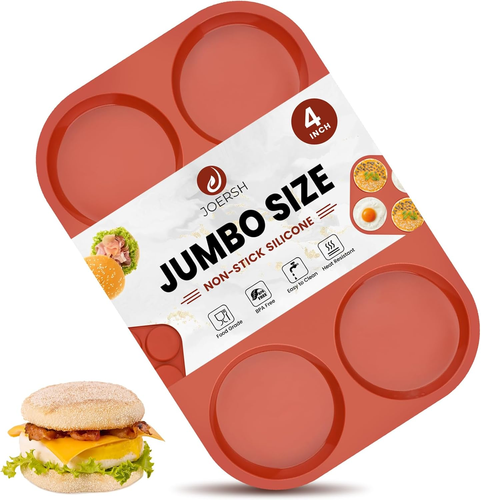 Silicone Egg Mold for Breakfast Sandwiches 4" Jumbo Size Muffin Top Pan, Non-Sti