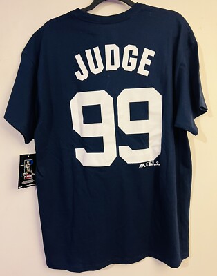 Aaron Judge 99 NY Yankees Majestic Jersey T Shirt Mens Size