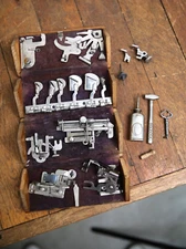 Antique Singer singer machine Oak Puzzle Box w/ Attachments Oiler Hammer tools