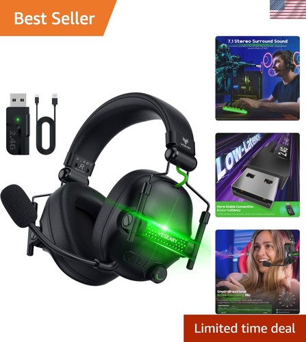Ergonomic Wireless Gaming Headphones – 2.4GHz, 7.1 Surround Sound & LED Lights