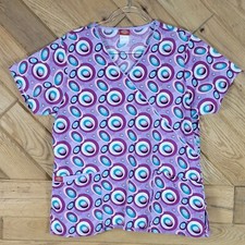 Dickies Womens Medical Nursing Scrub Top Circle Print Drawstring Back Size M