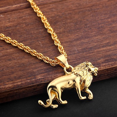 Lion Pendant 18K Gold Plated Chain 
