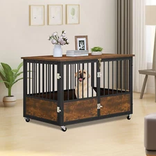 43"  Wooden Heavy Duty Dog Kennel w/Double Doors Indoor Dog Cage Side End Table