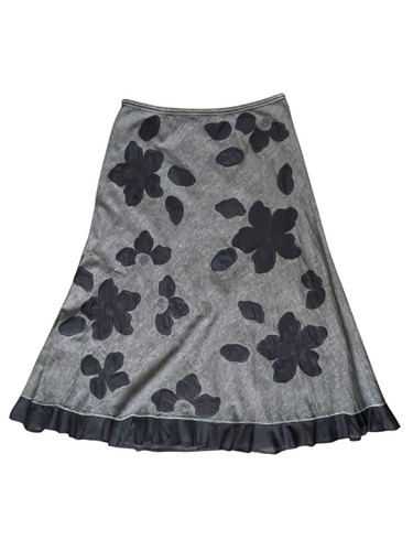 PER UNA. Brown Maxi Skirt Size 18 Long. Floral Appliqués. Linen Cotton Blend - Picture 4 of 8