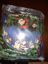 Bucilla Blue Christmas Tree Skirt Kit Santa  Snowman Felt Applique 33193 NIP