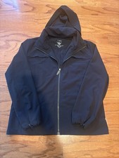 Zenergy By Chico Black Hooded Light Weight Zip Up Jacket Size 1 Women s Medium