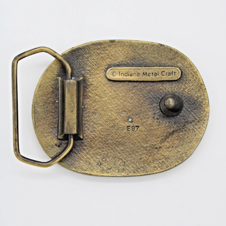 De Colección Indiana Metal Craft E98 Latón Esmalte Ciervo Cinturón Hebilla Buck & Doe BONITO Foto 3 de 4