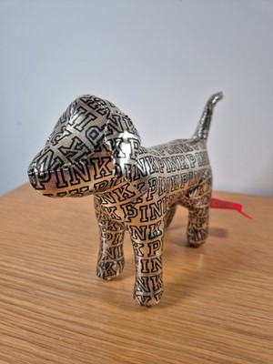Victoria Secret Pink Hund Plüschtier Kunstleder Metallic Gold/Silber Schwarz Text