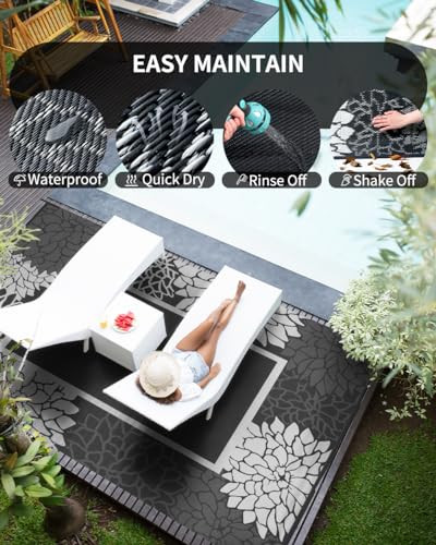 Floral Outdoor Rug 6x9 Reversible-Quick Dry Patio Rug-Waterproof Indoor - Picture 5 of 7