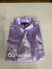Camicia elegante uomo raso lucido con cravatta e fazzoletto set taglia 151/2-- 201/2 