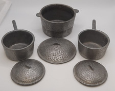 Hammered Aluminum Childs or Samples of 3 Pans w/Lids Vintage 1930s-1940s