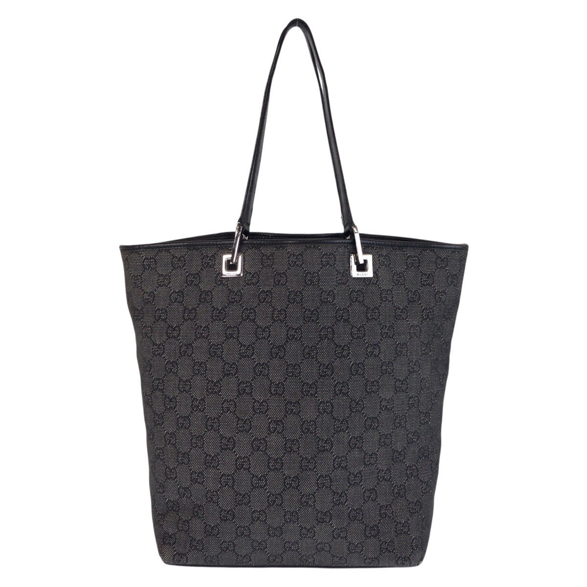 Gucci Gg Canvas Leather Tote Bag Women Black One Size 638546