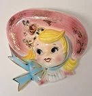 Vintage Wall Pocket Girl Wearing Hat with Flowers & Bows 7224 ESD Japan Planter