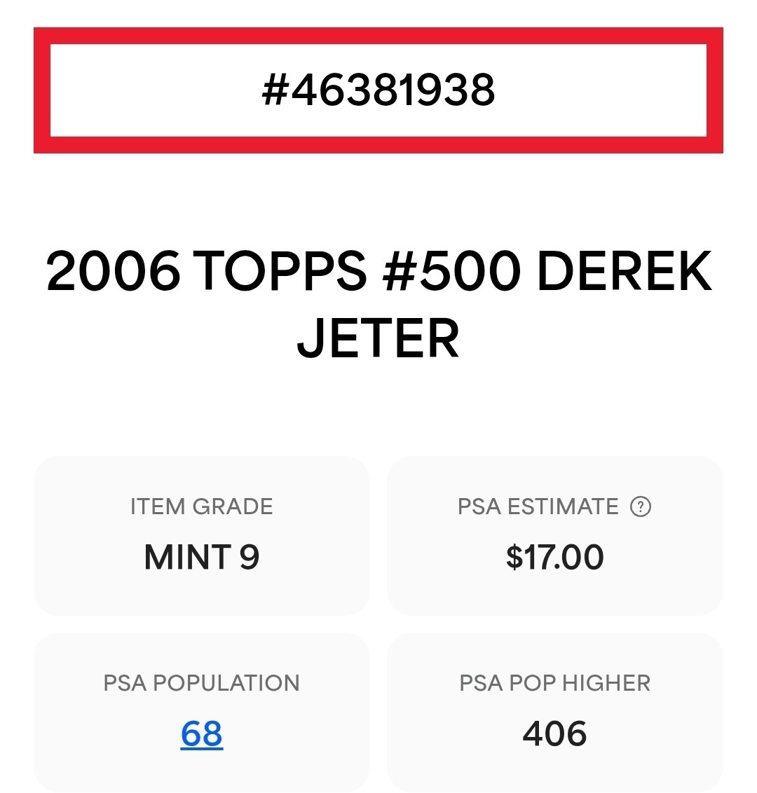 ⚾ Derek JETER PSA 9 2006 Topps #500 POP 68 🔥 Mint view 3