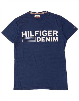 Tommy Hilfiger Mens Graphic T-Shirt Top Large Navy Blue Pinstripe Cotton BY13